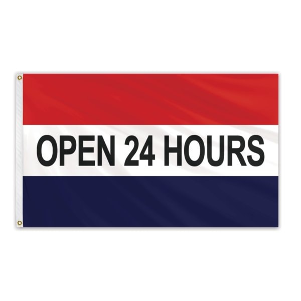 Open 24 Hours Message Flag 3'x5' Standard Flag
